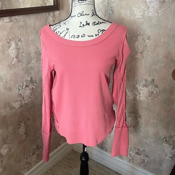 FREE PEOPLE DAISY CHAIN LONG SLEEVE ROSE PINK TOP EXTRA LARGE - Picture 3 of 6